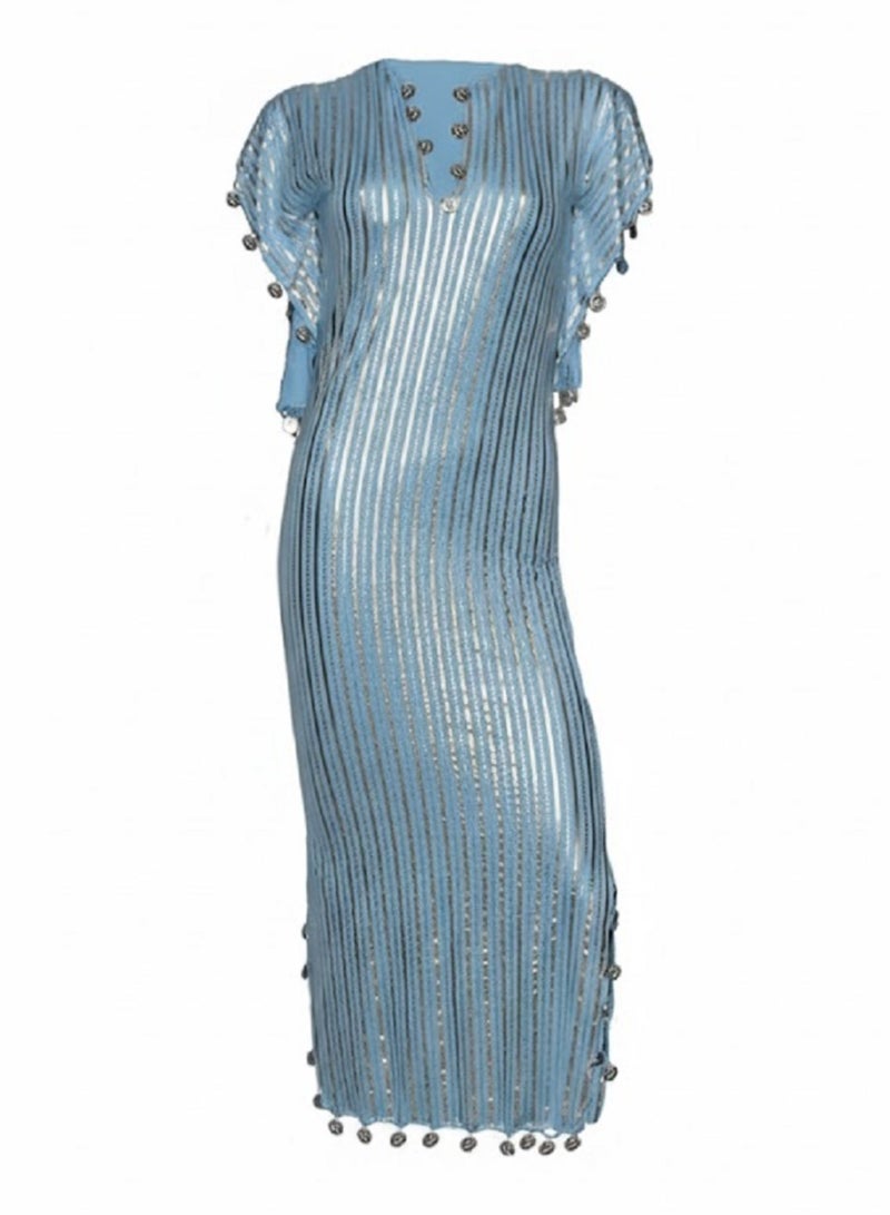 Oriental Dance Jalabeeh Nancy Lycra Dance Suit baby blue x gold - Image 1